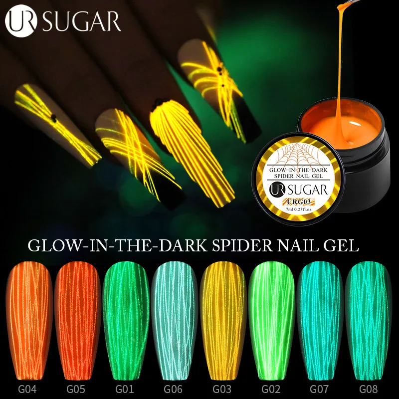 

UR SUGAR 7 мл светящийся Гель-лак для ногтей с пауком светится в темноте светящийся неоновый флуоресцентный Светодиодный УФ-лак