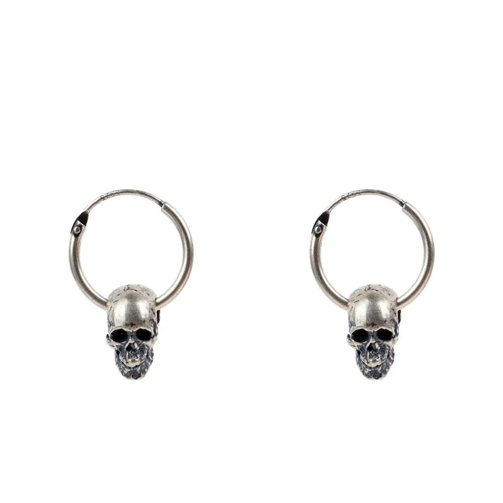 

New Skull Hoop Earrings 925 Sterling Silver Circle Round Hoop Earrings For Women Men Fashion Female Trendy Jewelry Punk Simple