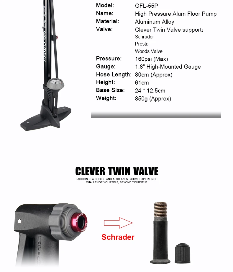 Giyo 160Psi Bike Floor Pump With Gauge Presta Schrader Valve Adapter Foot Bicycle Pump Air Inflator Tire Pump Road MTB Bike Pump