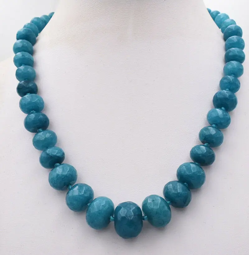 

New 10-18mm Brazilian Aquamarine Faceted Gem Abacus Beads Necklace 18”