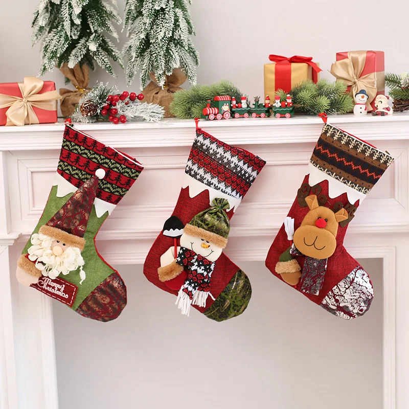 

Рождественские носки тканевые украшения подарочный пакет олень старик снеговик высота 27 см ширина 17 см длина 25 см декоративный подарочный ...