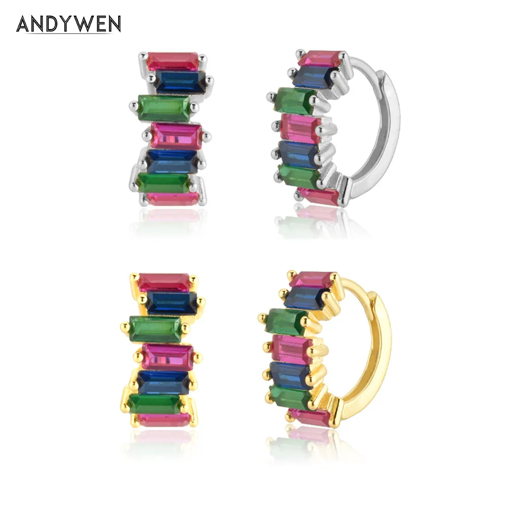 

ANDYWEN 100% 925 пробы Серебряный Золотой Радужный красочный пирсинг кольца Huggies Рок Панк свадебный подарок ювелирные изделия 2020 клипсы