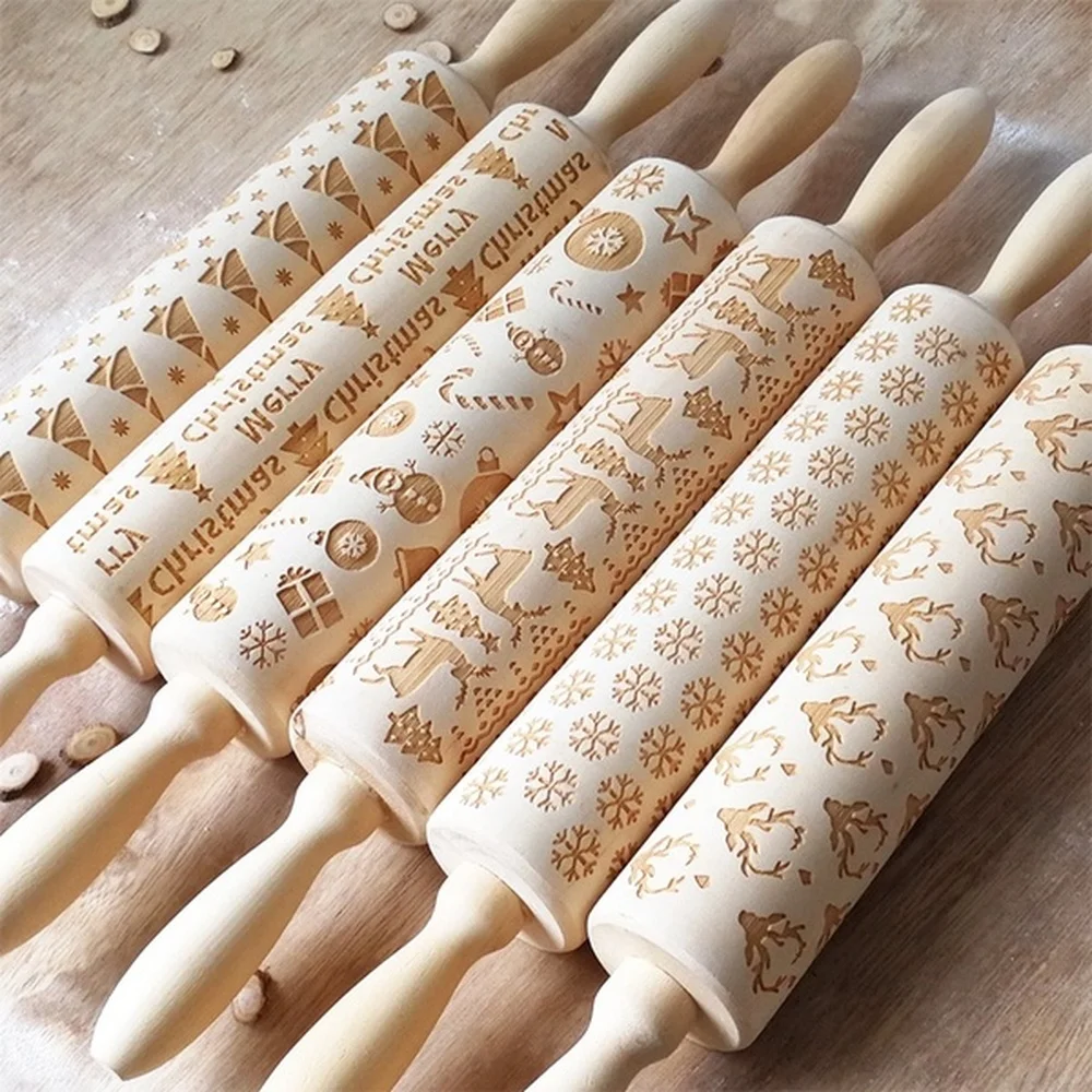 35 см 8 видов стилей тиснение Роллинг Pin Рождество печенье лапша фондан пирог тесто