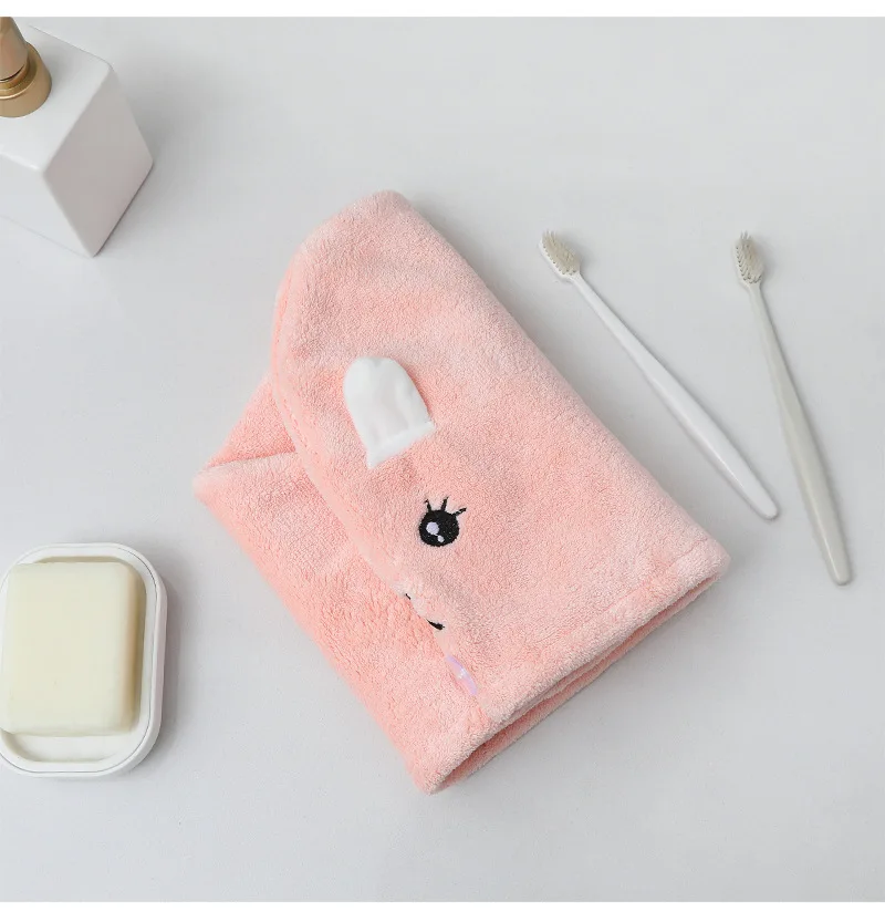 

Microfiber Bath Towel Shower Cap Cute Cartoon Super Soft Water Absorption Quick-drying Coral Fleece Turban For Spa Bathroom