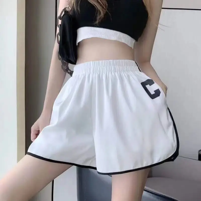 

2021 Summer Women's Sports Shorts Fashion Printing And Dyeing Letter Casual New High Waist Slim Design Wide-Leg Running Pants