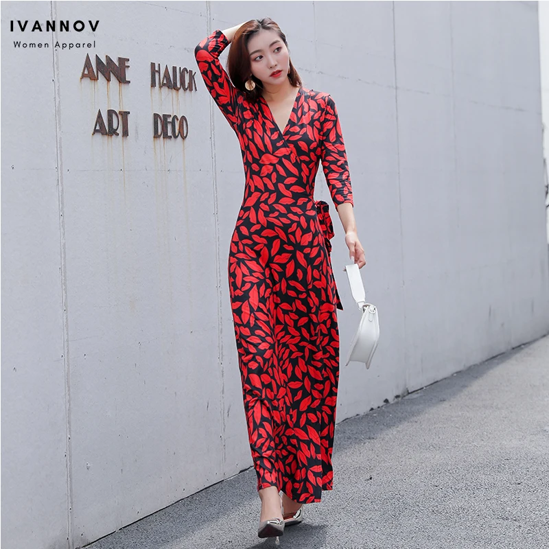 Женское платье с запахом рукав три четверти летнее богемное пляжное v образным