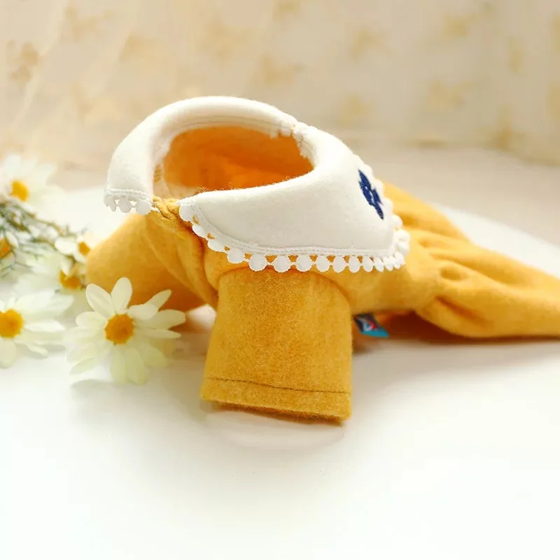 Одежда для собак и щенков на осень зиму желтое шерстяное платье с игральными