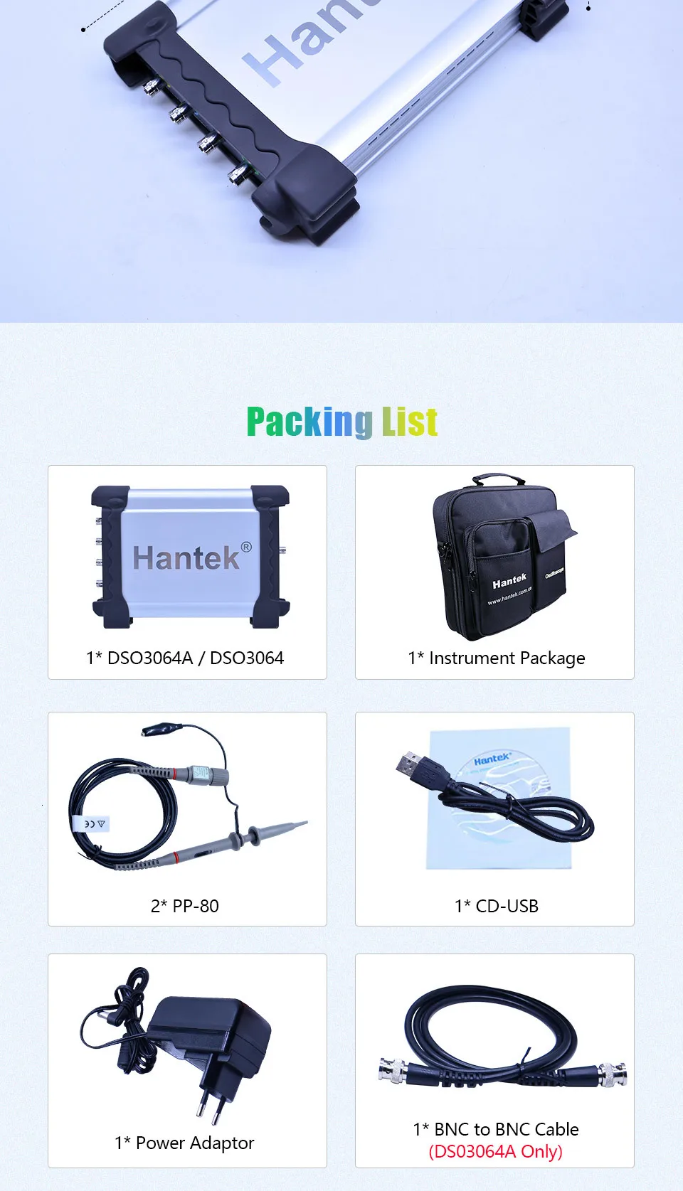 Hantek 4CH USB осциллографы/генератор сигналов произвольной формы/спектральный анализ/счетчик частот 60 МГц полоса пропускания DSO3064A/DSO3064