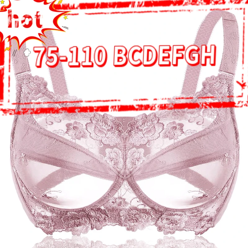 

Plus Size Women's Non-padded Full Coverage Underwire Push Up Minimizer Embroidered Bra 75 80 85 90 95 100 105 110 B C D E F G H