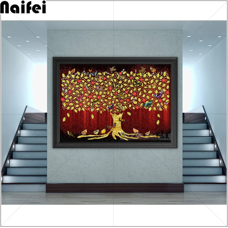 5d алмазная вышивка золотое дерево с птицей и бабочкой мозаика крестом полная