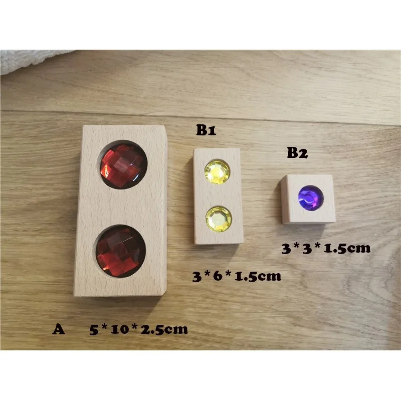 Bloques de construcci&oacute;n de piedras brillantes de acr&iacute;lico para ni&ntilde;os, juguete Montessori de madera, piedras preciosas de madera, bloques de construcci&oacute;n de diamantes de cristal de arco&iacute;ris-5