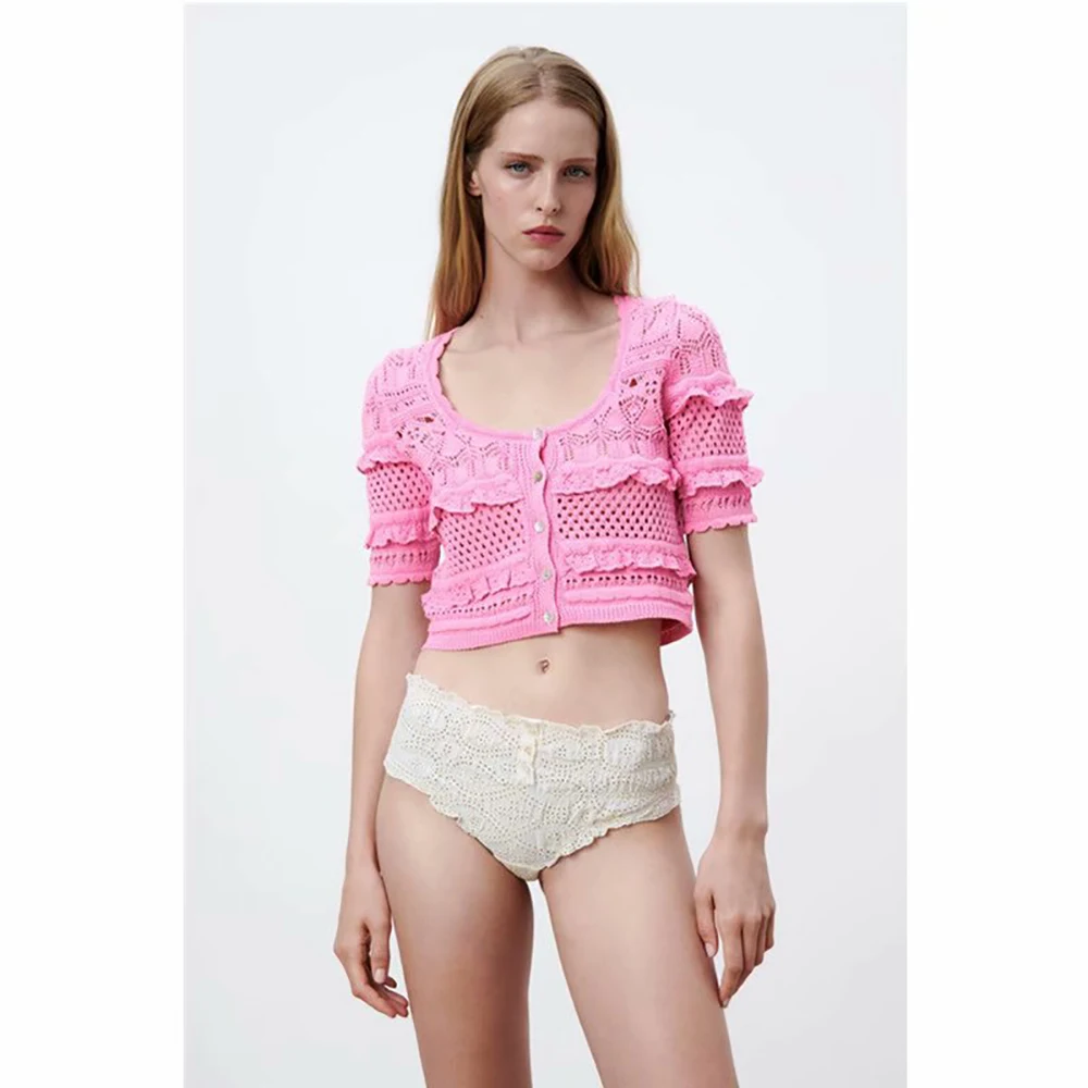 

Лето 202121, новый вязаный крючком кардиган Unizera из сетчатой ткани, в европейском и американском стиле, короткий, милый, красивый