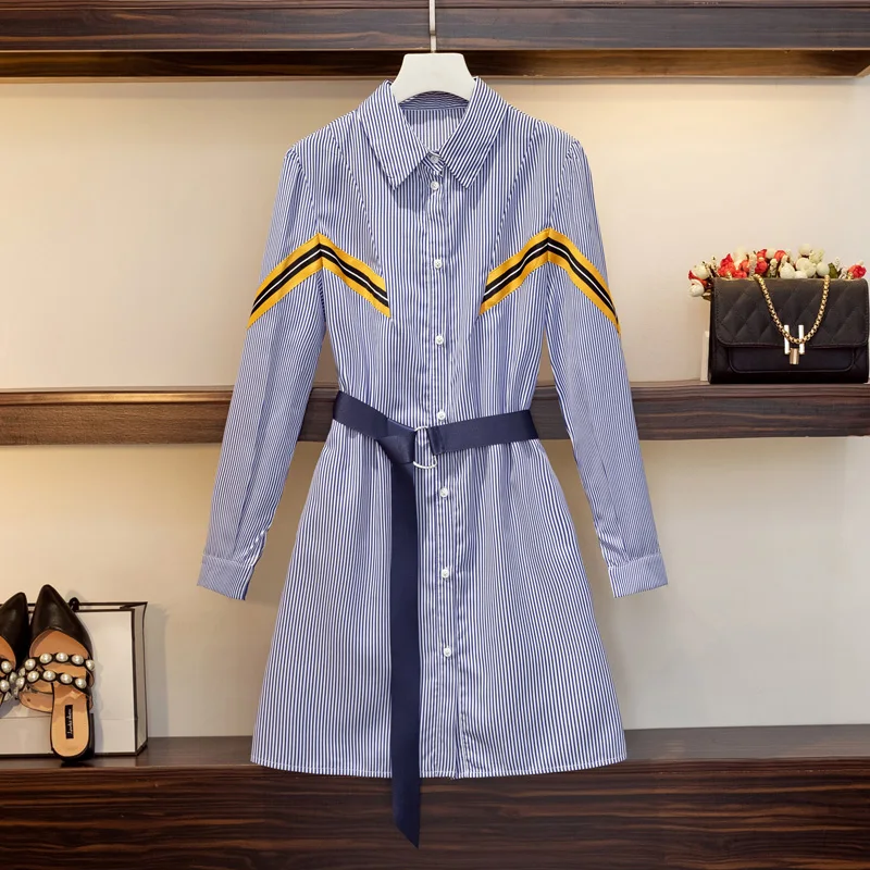 Женское осеннее элегантное Полосатое синее платье рубашка для женщин 2020 Новое