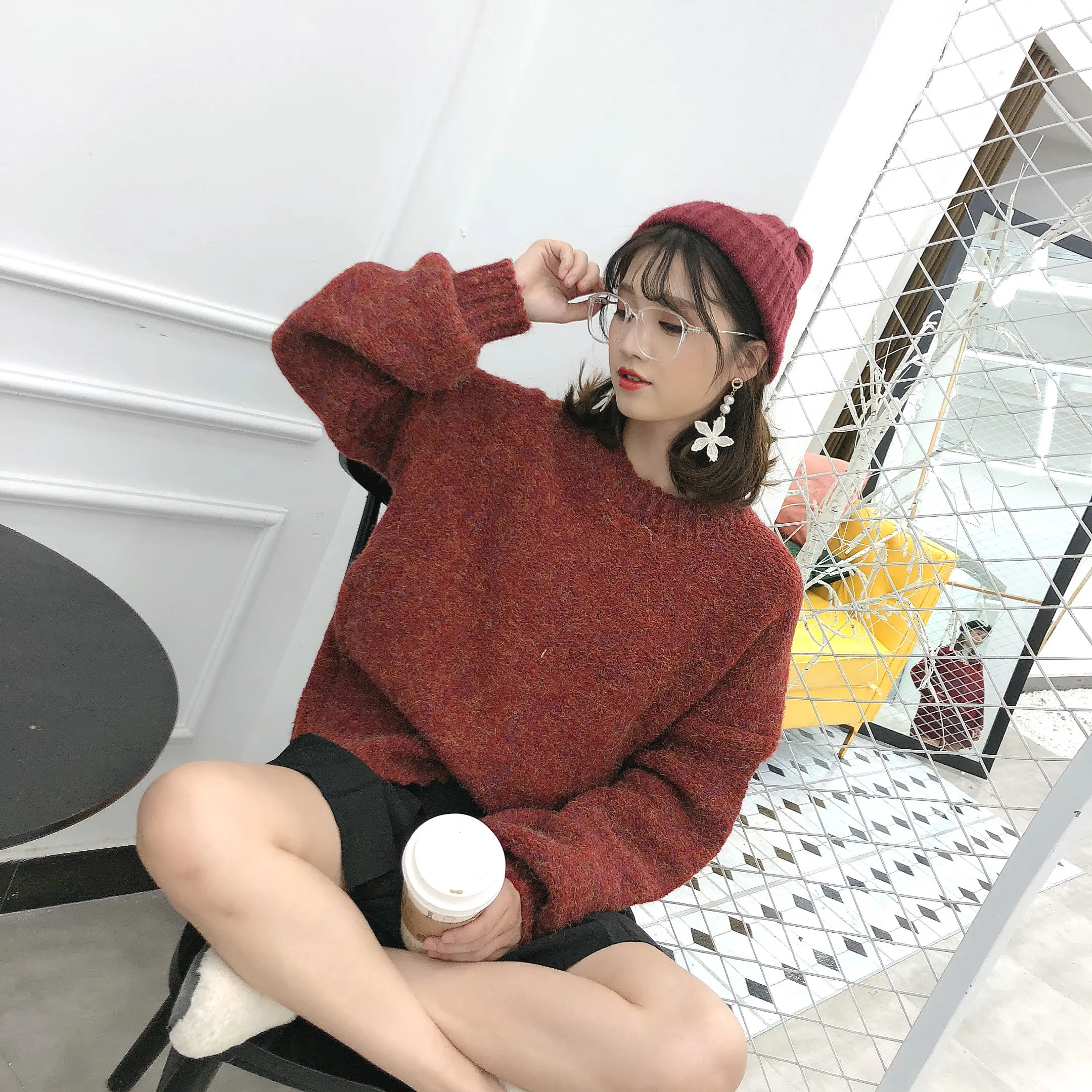 Женский офисный пуловер Свитер оверсайз с круглым вырезом и длинным рукавом