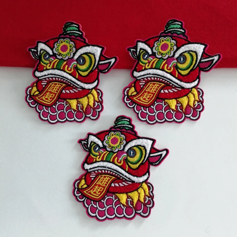 Нашивка из ткани с вышивкой льва Мао цзиньсяу вышивка главы аксессуары нашивка |