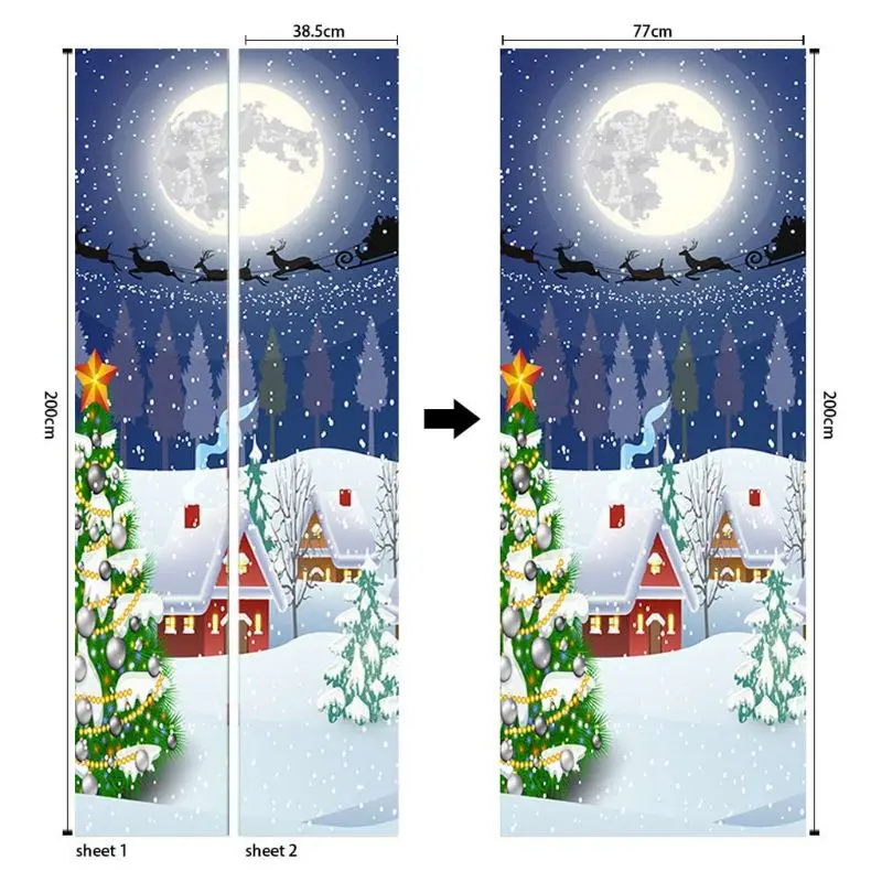 

2pcs 77x200cm 3D Christmas Door Stickers for Living Room Bedroom PVC Self Adhesive Wallpaper Home Decor Waterproof Mural Decal