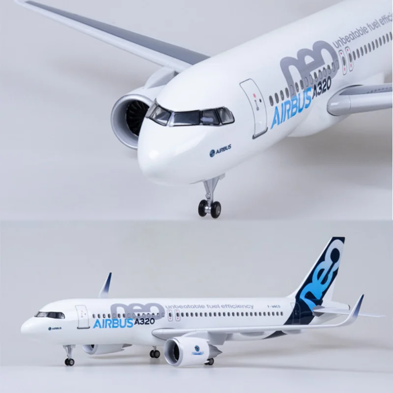 Модель самолета A320 NEO 1/80, 47 см, модель авиакомпании 320NEO, светильник ка и колесо, шасси, литье под давлением, коллекция подарков Модель самолёта из смолы