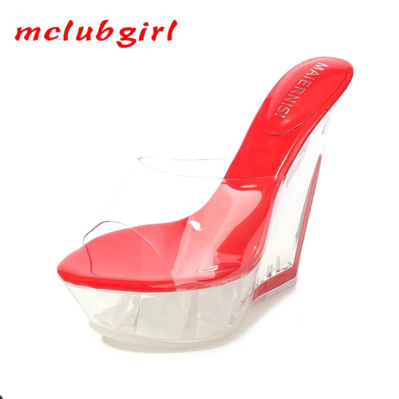 

Босоножки Mclubgirl на высоком каблуке, прозрачные туфли на платформе, с кристаллами, особой формы, сексуальные шлепанцы с кристаллами, женская ...