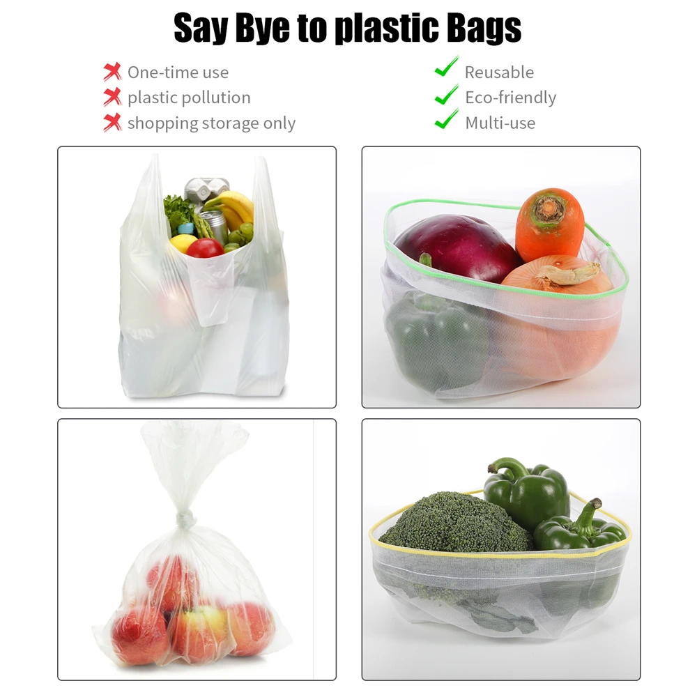 

15pcs Reusable Mesh Produce Bag Eco Friendly Veggies Fruit Shopping Bag Lightweight and See-Through Grocery Storage Bag