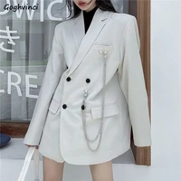 women blazers office ladies solid double breasted ulzzang notched ins all match streetwear harajuku fashion simple pockets new