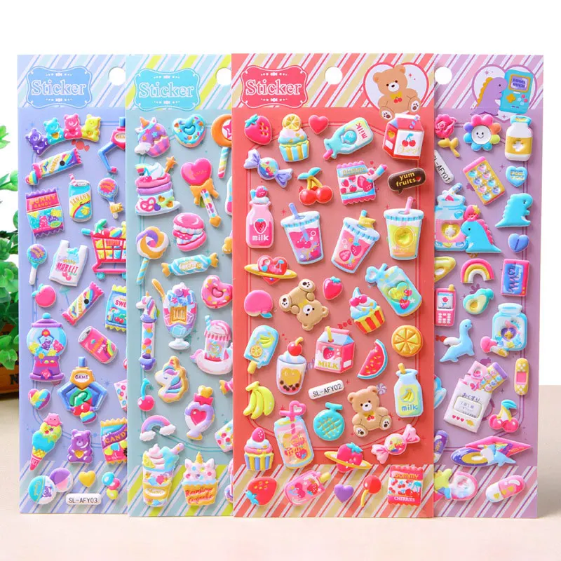Pegatinas 3D de dulces y dulces para ni&ntilde;os y ni&ntilde;as, pegatinas de juguete hinchadas para &aacute;lbum de recortes, pegatinas para diario, Kawaii, regalo-0
