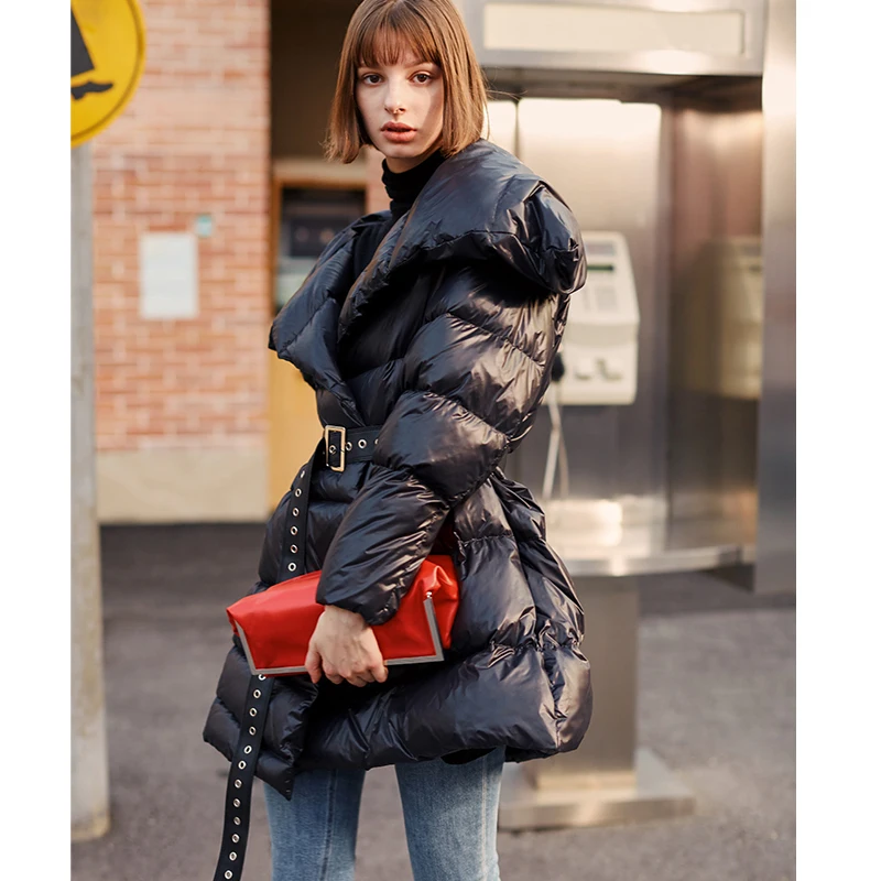 Женская куртка на хлопковой подкладке AEL теплая яркая с большим отворотом модная