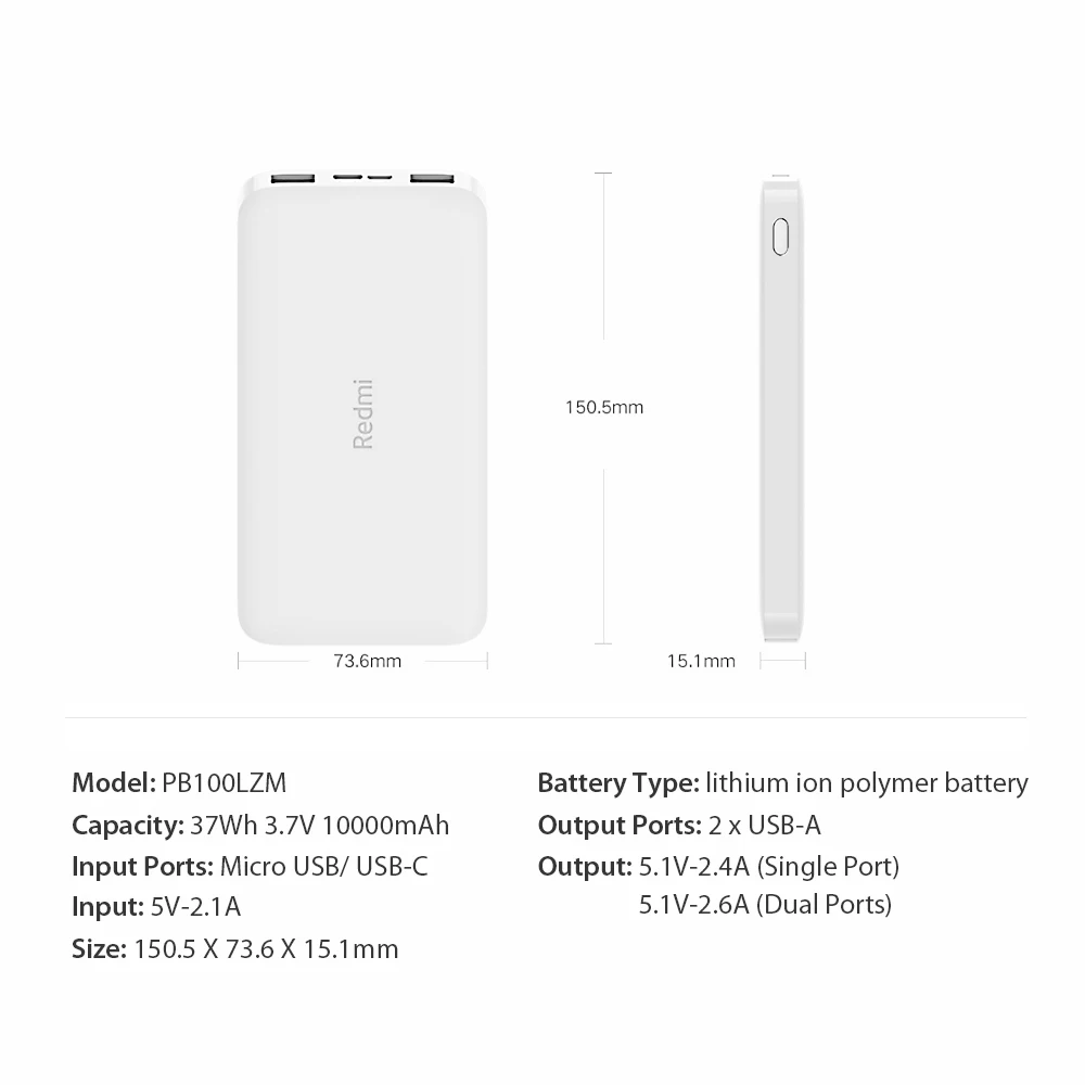 Новейший Xiao mi Red mi 10000 мАч с двойным выходом и входным аккумулятором, стандартная версия для iPhone mi Red mi