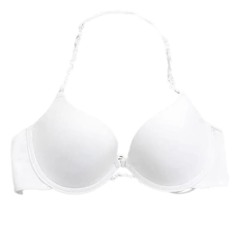 

066C Women Sexy Halter V-Neck Front Buckle Bra Push Up Padded Backless Underwear Convertible Wavy Strappy Bralette Lingerie
