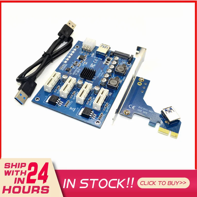 

1pcs PCI-E X1 To 4 PCI-E X16 Expansion Kit 1 To 4 Port PCI Express Switch Multiplier HUB 6 Pin Sata USB Riser Card Dropshipping
