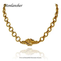monlansher stainless steel thick chain necklaces trendy statement shake hands magnet necklaces street jewelry for women new gift