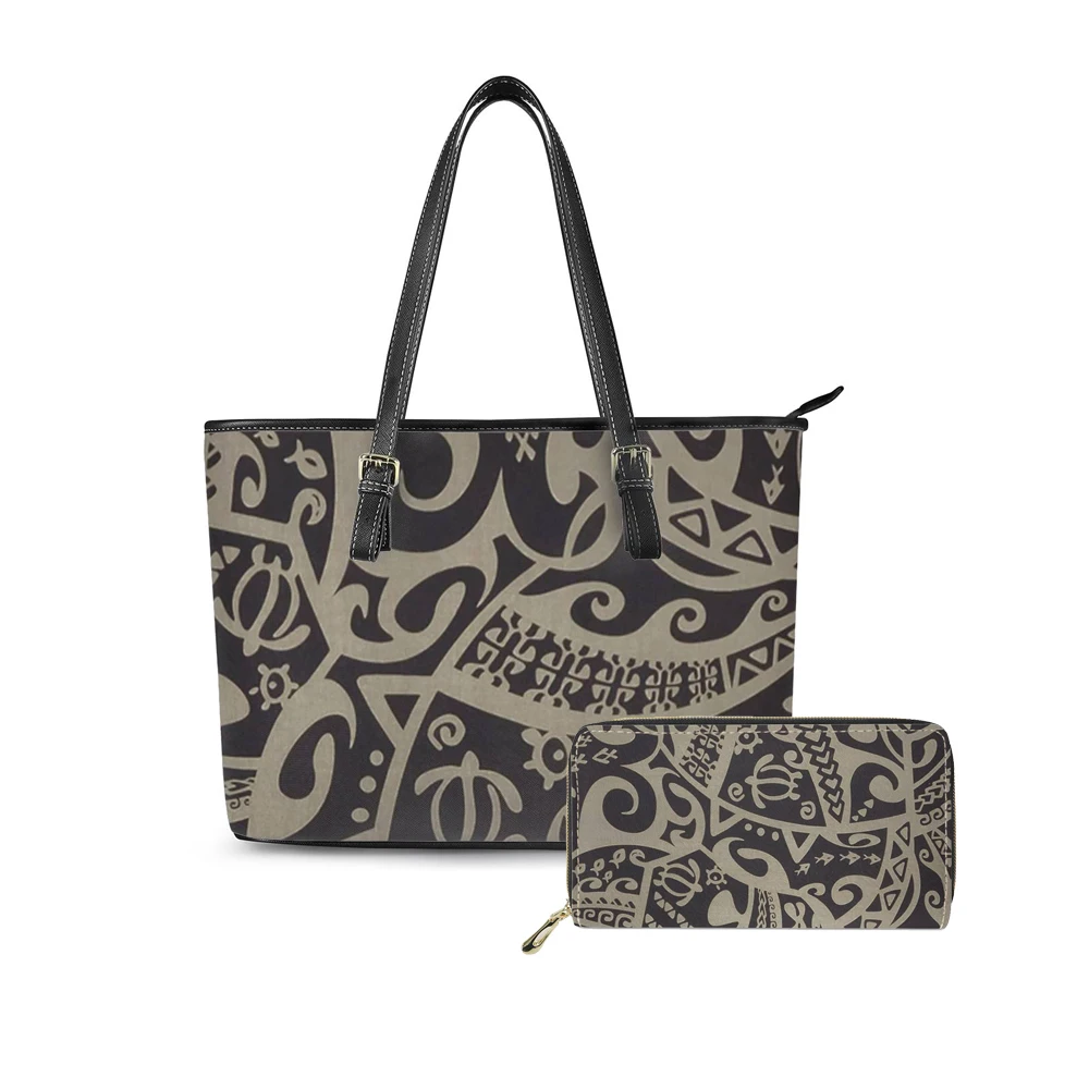 

Новейшая женская сумка-тоут через плечо в полинезийском племенном стиле с принтом на заказ, большая кожаная сумка, кошельки, роскошные сумк...