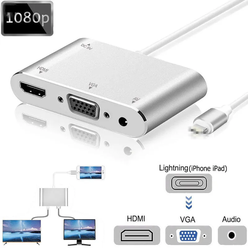 2021 HDTV OTG кабель для iPhone к HDMI совместимый VGA AV Аудио Видео адаптер X/XS/8P/8/7P iPad