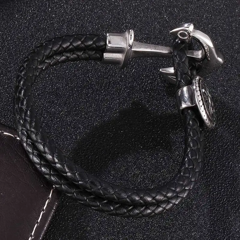 Модные Кожаные плетеные браслеты из нержавеющей стали с Якорной пряжкой для