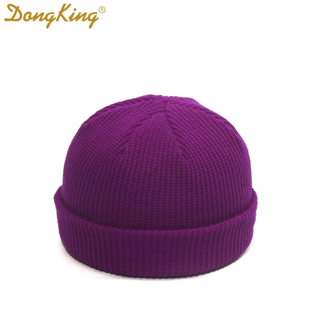 Purple DongKing Новые Вязаные Шапочки ребристый трикотажный с манжетами короткие дыни кепки Docker Beanie шапка с черепом Ретро зимняя шапка унисекс Зимние шапки - Цвет: Purple