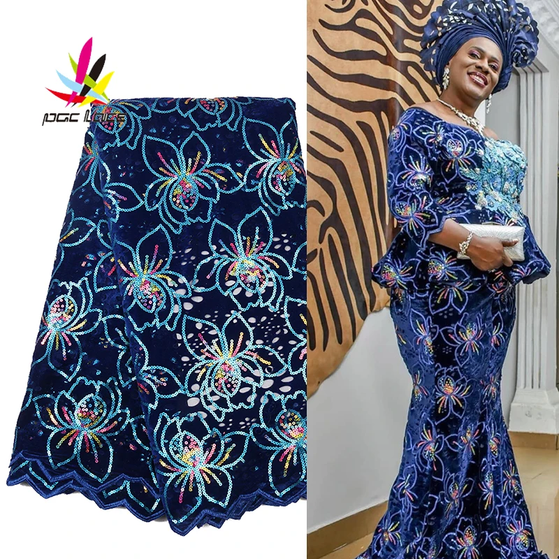 2020 high quality Multicolor French Nigerian sequins net embroidery lace African tulle mesh sequence lace fabric for dress