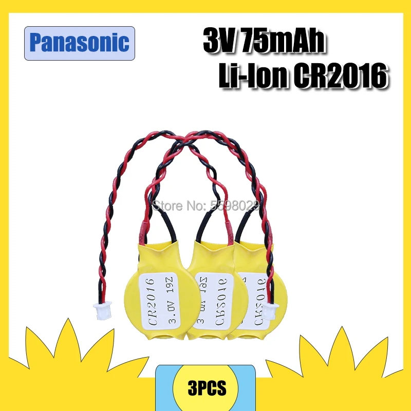 

3PCS CR2016 2016 Panasonic Button Battery with Wire and Plug CMOS 3V BIOS Battery for Notebook motherboard