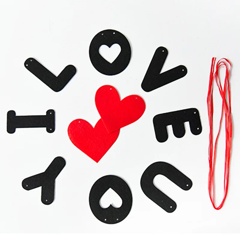 1 комплект красного сердца и буквы нетканый I Love You баннер для свадебного