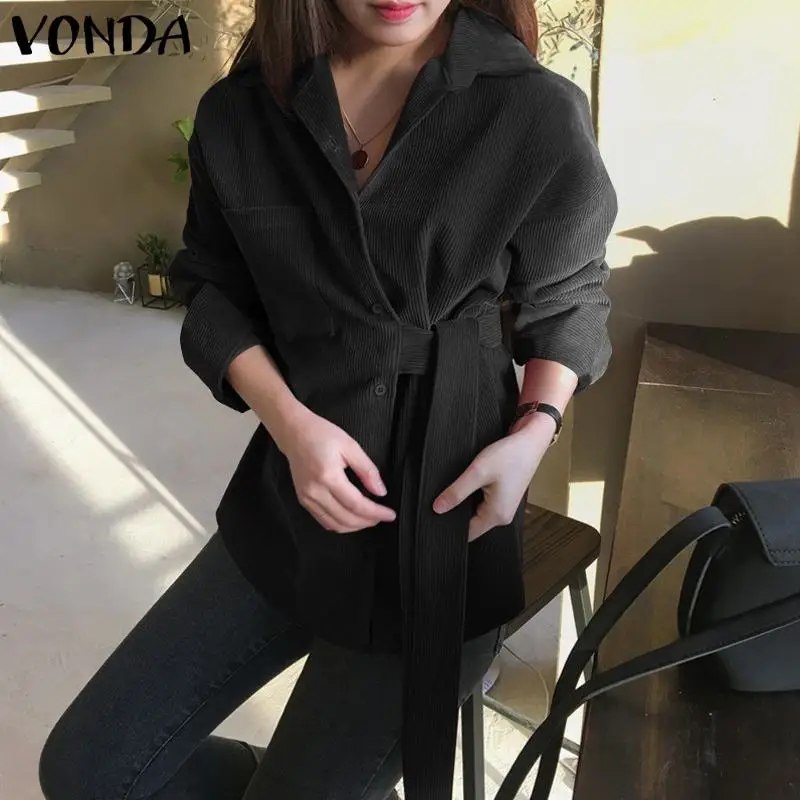 

Elegant Long Sleeve Blouse 2022 VONDA Women Casual Lapel Neck Party Shirts Female Corduroy Blouse Tops Blusas Femininas Oversize