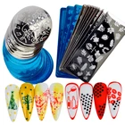 Трафареты для стемпинга ногтей, 3 размера, с геометрическими цветами, листьями животных