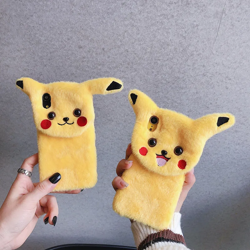 Kawaii аниме плюшевая pikachue панели телефона с рисунком силиконовый чехол для iphone X XS
