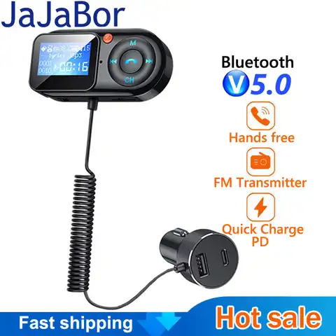 FM-модулятор JaJaBor, AUX аудио, mp3-плеер, USB Type C, быстрая зарядка PD, автомобильное зарядное устройство громкой связи, Bluetooth 5,0, автомобильный FM-перед...