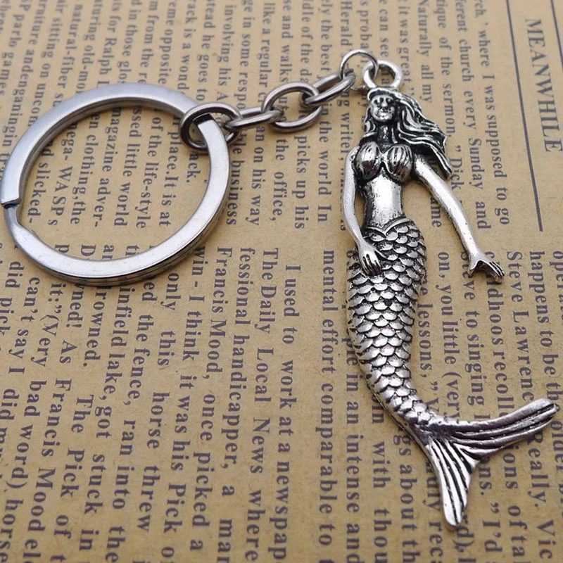 

Pp New Alloy Retro Mermaid Keychain Small Bag Pendant Antique Silver Jewelry Accessories
