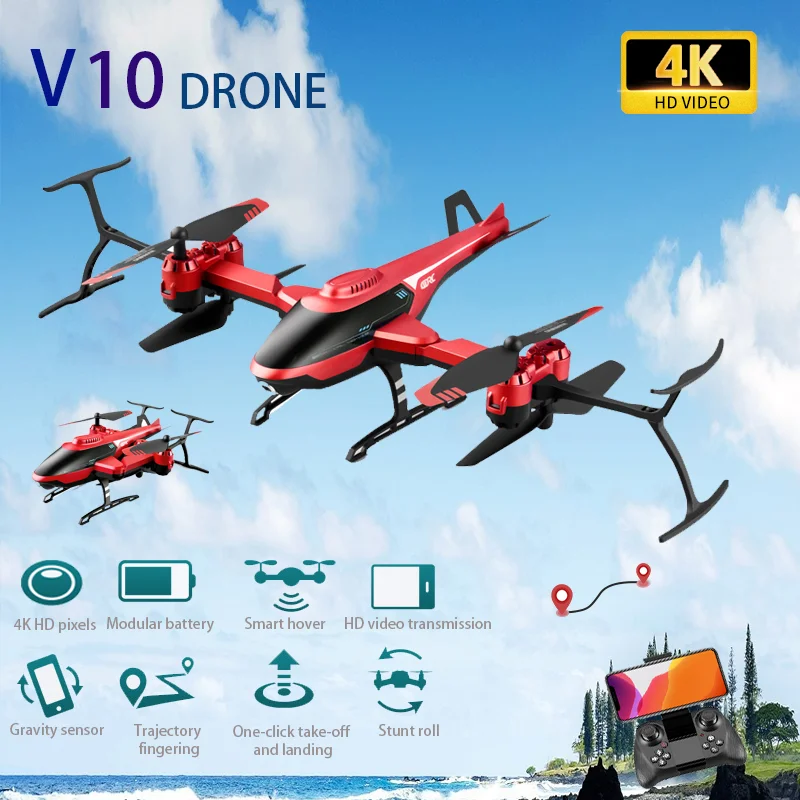 

Мини-Дрон V10 Профессиональный с камерой 4K/1080P HD, Wi-Fi, FPV квадрокоптер с камерой дрон профессиональный вертолет на пульте игрушки для мальчика ...