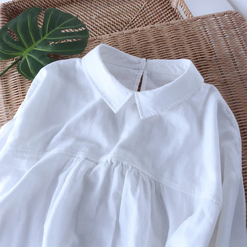 Простая однотонная хлопковая Осенняя белая рубашка с длинными рукавами и