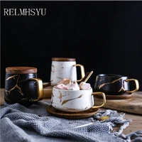 relmhsyu nordic style ceramic 3colors marble coffee mugs matte water tea milk cup with wooden base drinkware
