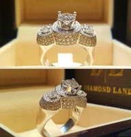 ladies fashion three crystal round wedding rings full of zircon rings female personality engagement party jewelry ring gift