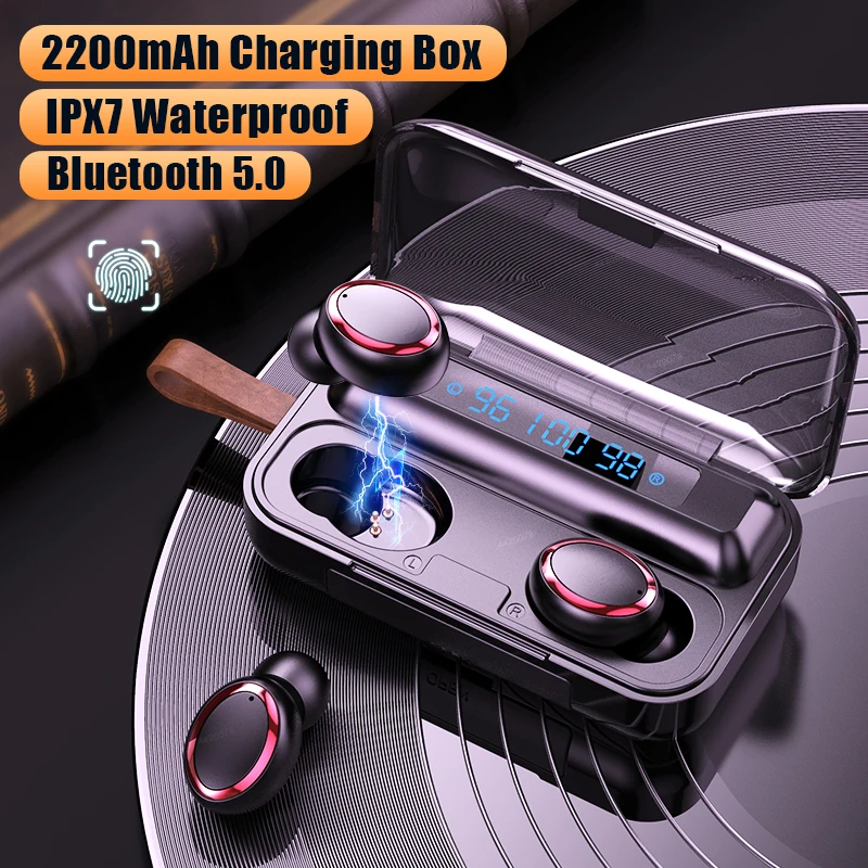 

Wireless Headphones TWS Bluetooth 5.0 Earphones 2200mAh Charging Box 9D HiFi Earbuds Sport Waterproof Headsets With Microphone