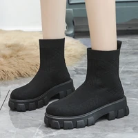 womens ankle boots thick soled knitted socks shoes stretch cloth fashion womens short boots autumn and winter womens shoes