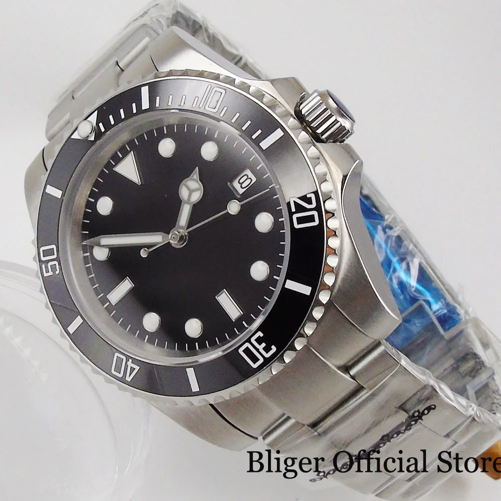 Скидка BLIGER Black Business автоматические мужские часы 24 Драгоценности NH35A MIYOTA 8215 PT5000 без лупы, прозрачное стекло, задняя керамическая вставка