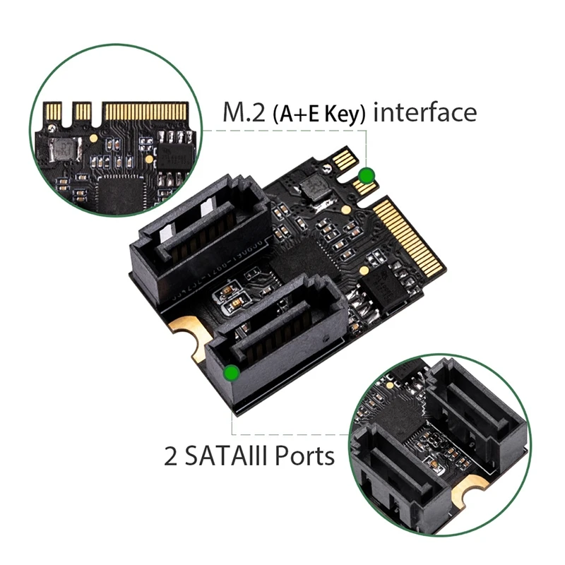 IOCREST M.2 NGFF To Sata3 Adapter Card A-Key + E-Key 2 Ports SATA 6Gb/S Free Driver Pcie 3.0 Bus For Wifi SSD HDD PC Black | Электроника